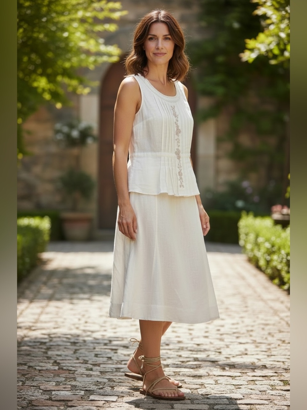Emma James Ivory Lightweight Linen-Blend 2-Piece Set (top & skirt)